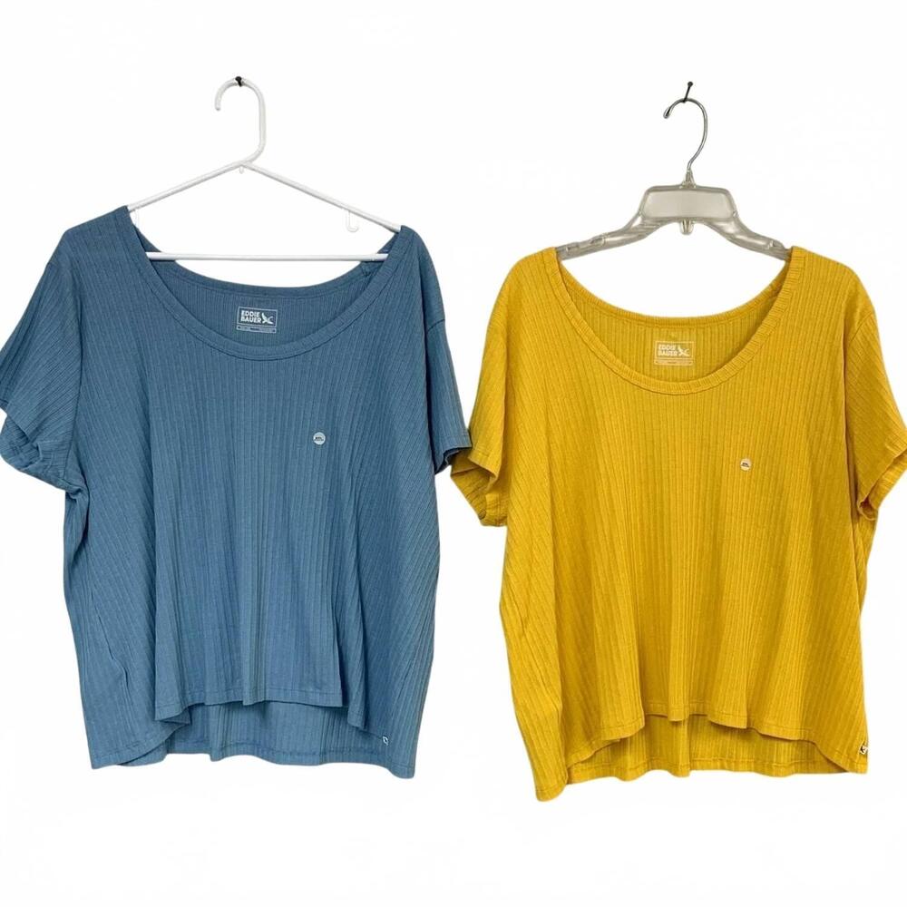 NEW EDDIE BAUER women's seaside rib scoop neck tee two-piece shirt - plus in gol